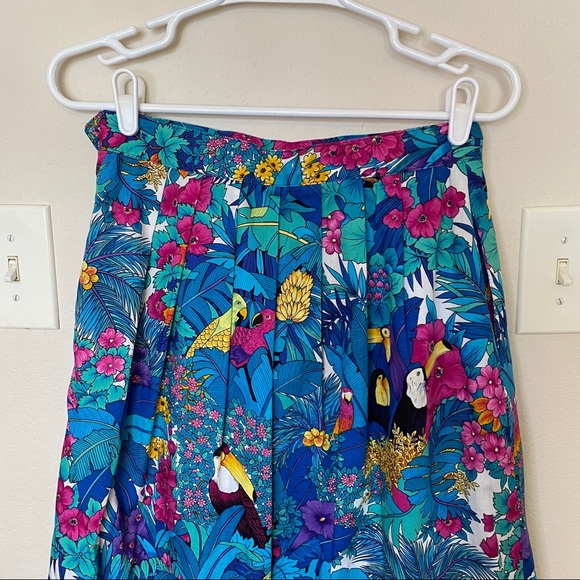 VINTAGE Jos A Bank tropical bird pleat midi skirt - Picture 6 of 13